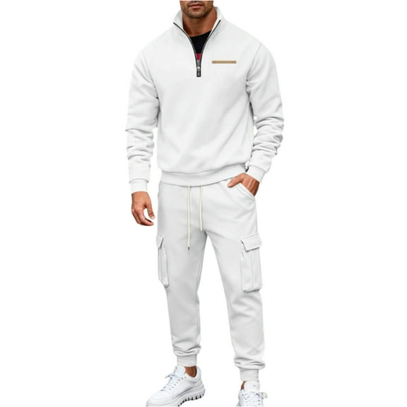 Men’s Quarter Zip Pullover Sweatshirt and Cargo Jogger Pants Two Piece Set Casual Long Sleeve Tracksuit