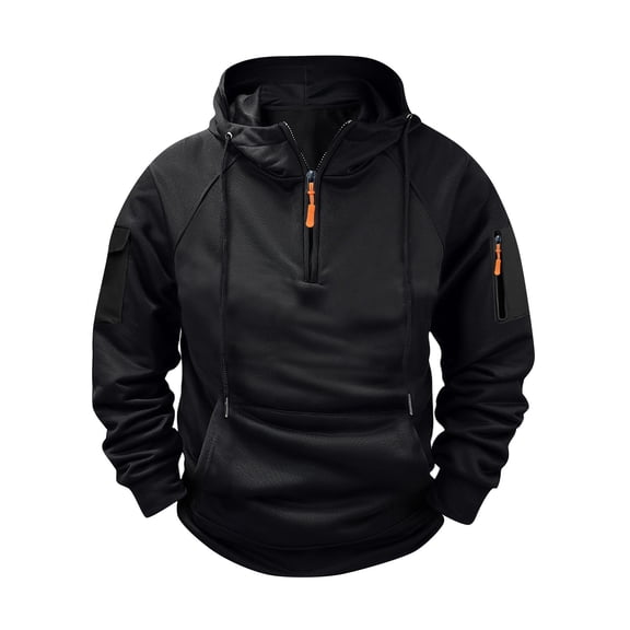 Men's Quarter Zip Pullover Tactical Hoodies Long Sleeve Vintage Workout Hiking Sweatshirts with Pocket Black XL