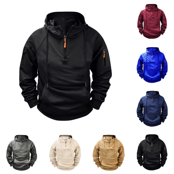 Men's Quarter Zip Pullover Tactical Hoodies Long Sleeve Vintage Workout Hiking Sweatshirts with Pocket Wine 3XL