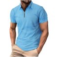 thumbnail image 1 of Men's Quarter Zip Shirt Pullover Short Sleeve Turn-Down Collar Jacquard Casual Dress Golf Tops Summer Clothes (L, Light Blue), 1 of 7