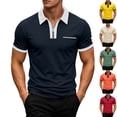 thumbnail image 1 of Men's Quarter Zip Shirts Short Sleeve Lapel Color Block T Shirt Summer Casual Fashion Tops With Flat Pocket (XL, Navy), 1 of 9