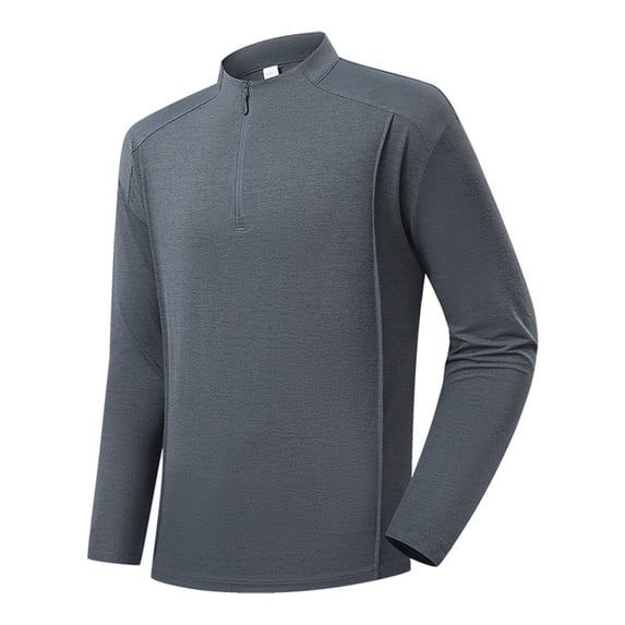 Men's Quarter Zip Shirts Top Long Sleeve Mock Collar Elastic Exercise Breathable Shirt Tops for Jogging (XL, Dark Gray)
