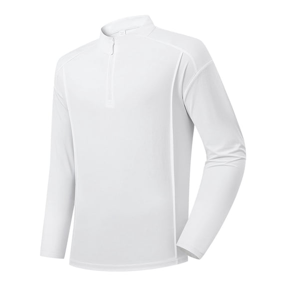Men's Quarter Zip Shirts Top Long Sleeve Mock Collar Elastic Exercise Breathable Shirt Tops for Jogging (XL, White)