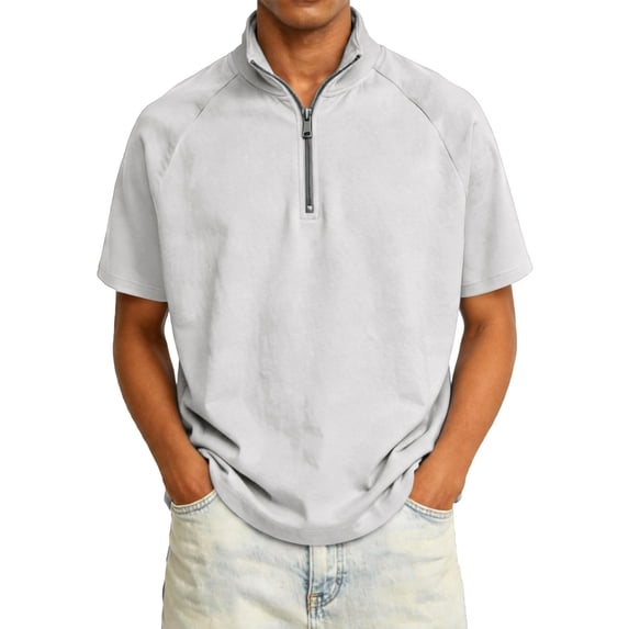 Men's Quarter Zip Short Sleeve Shirts Stand Collar Relaxed Fit Tops for Golf Daily Summer All-Match Outfits White S