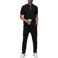 thumbnail image 1 of Men's Quarter Zip Short Sleeve Top & Jogger Pants 2 Piece Outfit Black S, 1 of 8