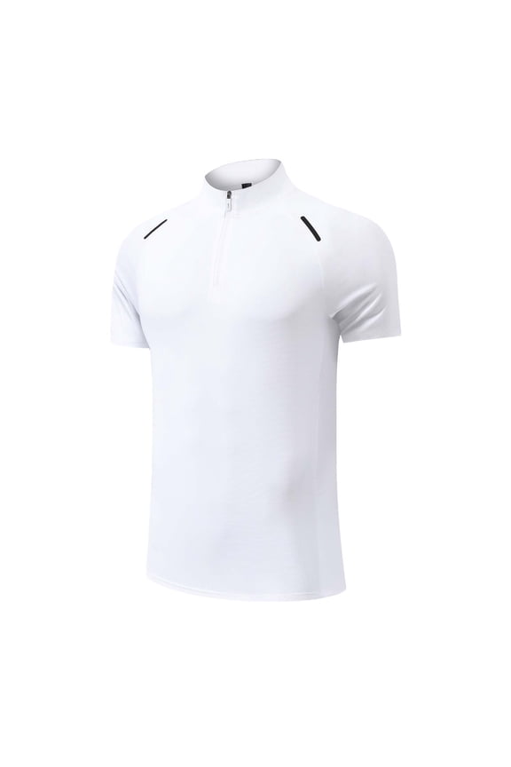 Men's Quarter-Zip Sports T-Shirt, Raglan Sleeve Performance Wear Seamless Stretchy Ice Silk Breathable Fitness, Running Training Tee Tops White XXL