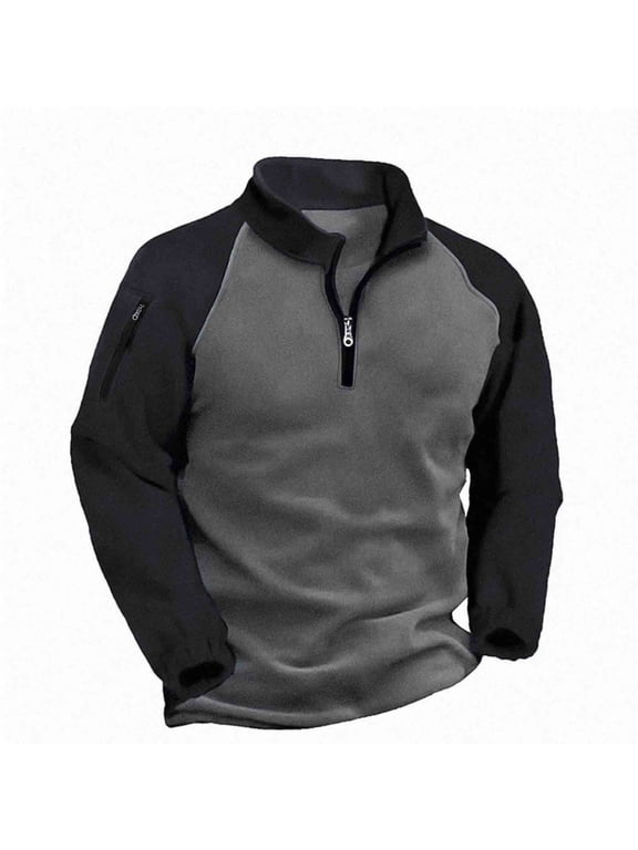 Men's Quarter Zip Stand Collar Pullover Sweatshirt Long Sleeve Warm Fleece Jacket Lightweight Casual Outdoor Wear Top