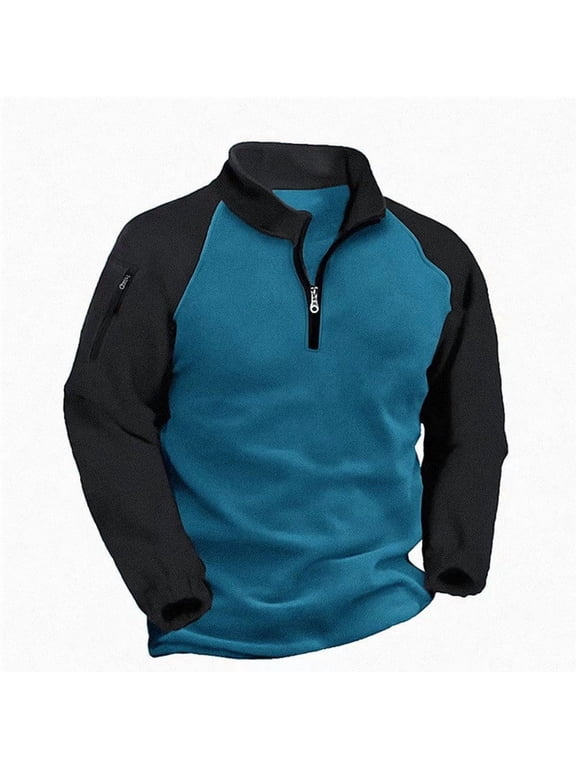 Men's Quarter Zip Stand Collar Pullover Sweatshirt Long Sleeve Warm Fleece Jacket Lightweight Casual Outdoor Wear Top