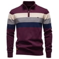 thumbnail image 1 of Men's Quarter Zip Striped Knit Sweater Long Sleeve Mock Neck Casual Work Top, 1 of 4