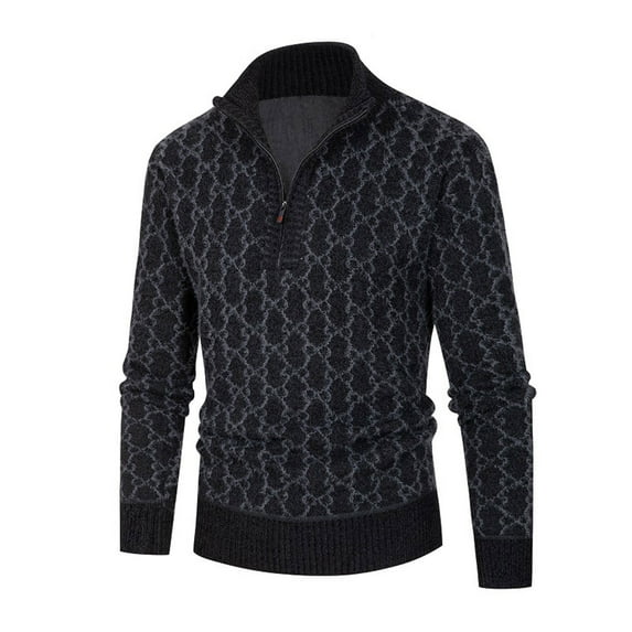 Men's Quarter Zip Sweater Casual Color Block Cable Knit Mock Neck Henleys Sweater Lightweight Soft Slim Fit Pullover Sweater with Ribbing Edges