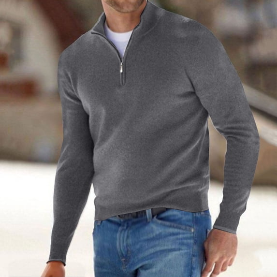 Men's Quarter Zip Sweater Casual Neck Pullover Ribbed Knit Sweater