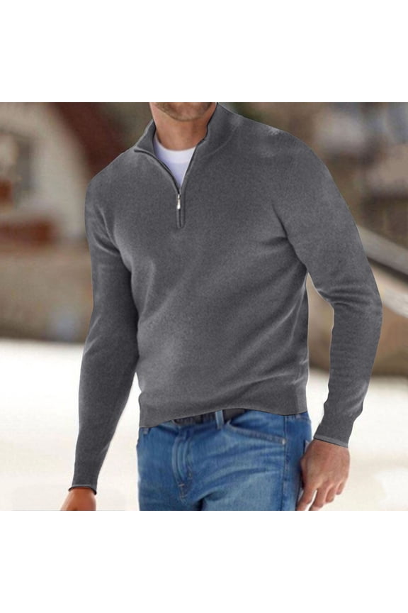Men's Quarter Zip Sweater Casual Neck Pullover Ribbed Knit Sweater