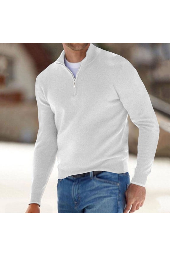 Men's Quarter Zip Sweater Casual Neck Pullover Ribbed Knit Sweater