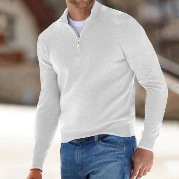 Men's Quarter Zip Sweater Casual Neck Pullover Ribbed Knit Sweater