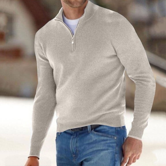 Men's Quarter Zip Sweater Casual Neck Pullover Ribbed Knit Sweater