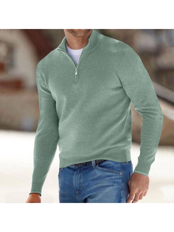 Men's Quarter Zip Sweater Casual Neck Pullover Ribbed Knit Sweater