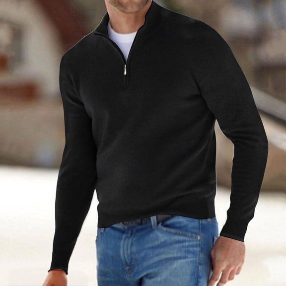 Men's Quarter Zip Sweater Casual Neck Pullover Ribbed Knit Sweater
