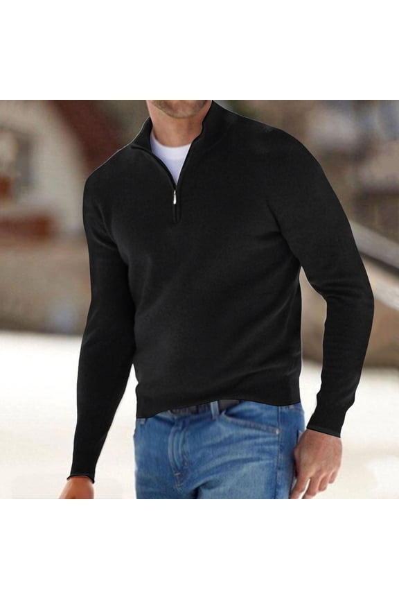 Men's Quarter Zip Sweater Casual Neck Pullover Ribbed Knit Sweater