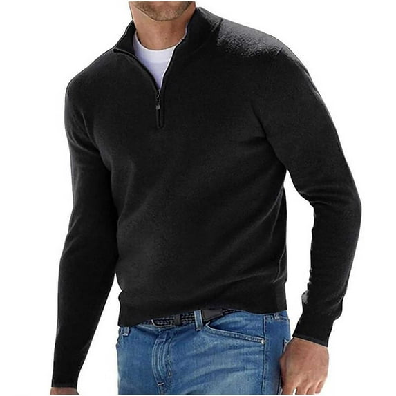 Men's Quarter Zip Sweater Casual Slim Fit Pullover Running Workout Base Layer Sweatshirt Mock Neck Polo Sweater