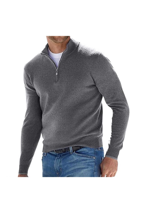 Men's Quarter Zip Sweater Casual Slim Fit Pullover Running Workout Base Layer Sweatshirt Mock Neck Polo Sweater
