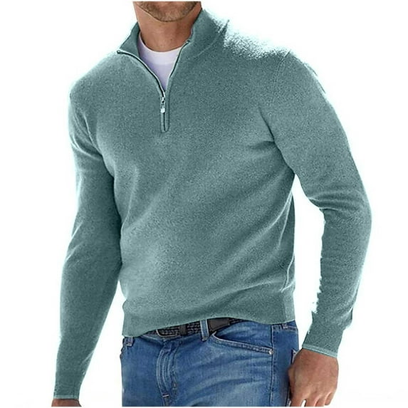 Men's Quarter Zip Sweater Casual Slim Fit Pullover Running Workout Base Layer Sweatshirt Mock Neck Polo Sweater