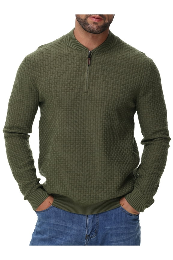 Men's Lightweight Sweater Quarter Zipper Pullover Sweaters Knitted Crew Neck Long Sleeve Waffle Casual