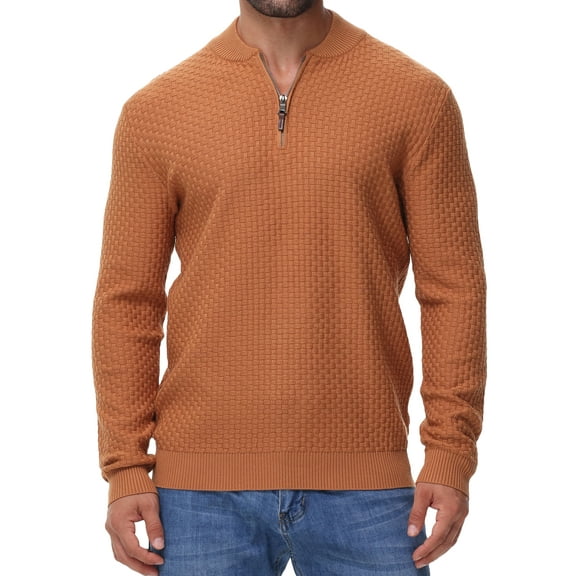 Weilanxin Men's Lightweight Sweater Quarter Zipper Pullover Sweaters Knitted Crew Neck Long Sleeve Waffle Casual
