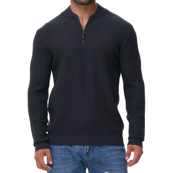 Weilanxin Men's Lightweight Sweater Quarter Zipper Pullover Sweaters Knitted Crew Neck Long Sleeve Waffle Casual