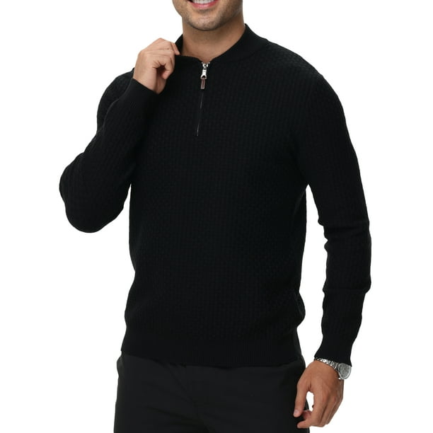Men s Quarter Zip Sweater Lightweight Knitted Crew Neck Long Sleeve Waffle Casual Pullover Sweaters