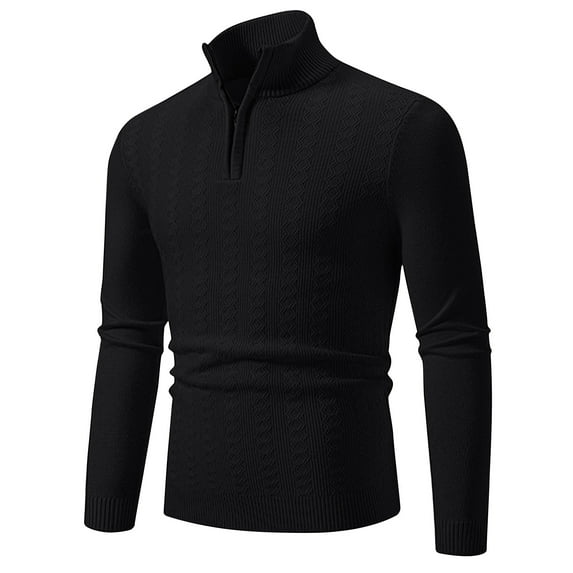 Men's Quarter Zip Sweater Mock Neck Knitted Pullover Top Lightweight Solid Color Long Sleeve Sweatshirt for Men (Black 3XL)