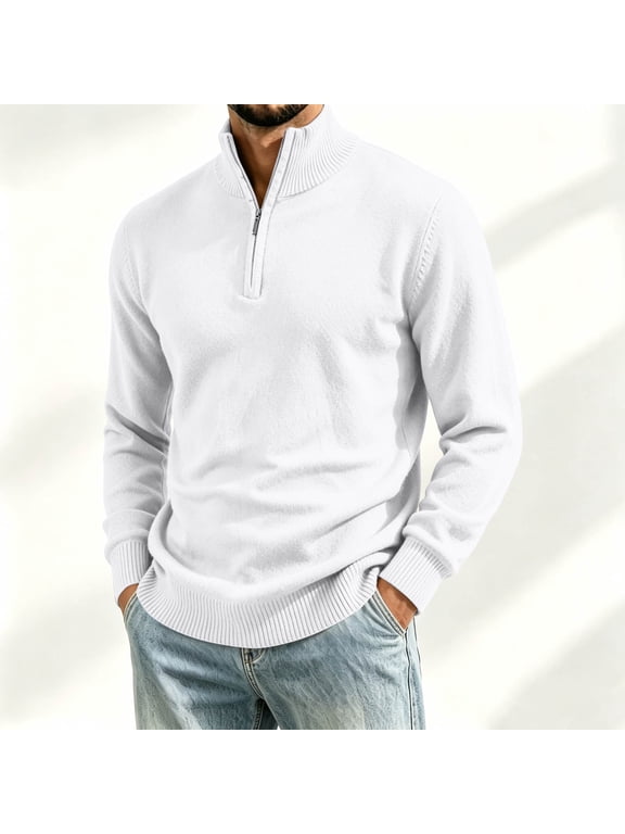 Men's Quarter Zip Sweater Mock Neck Soft Cotton Casual Pullover