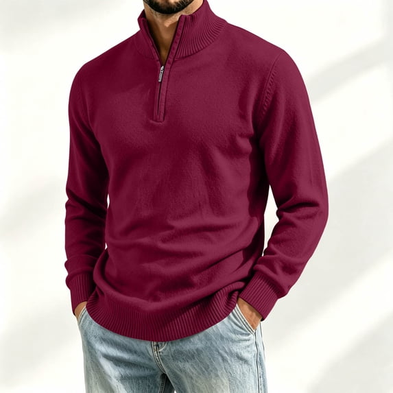 Men's Quarter Zip Sweater Mock Neck Soft Cotton Casual Pullover
