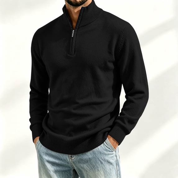 Men's Quarter Zip Sweater Mock Neck Soft Cotton Casual Pullover