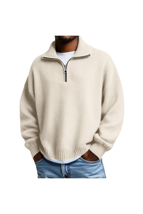 Men's Quarter Zip Sweater Pullover Long Sleeve Casual Knit Sweatshirt Tops