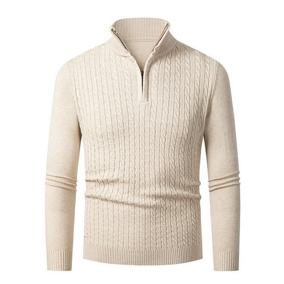 Men's Quarter Zip Sweater Slim Fit Casual Knitted Turtleneck Pullover Neck Sweater