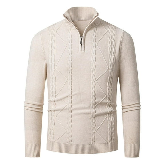 Men's Quarter Zip Sweater Solid Color Knitted Sweaters Casual Mock Neck Pullover Slim Fit Warm Comfortable Tops for Fall Winter