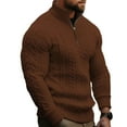 thumbnail image 1 of Men's Quarter Zip Sweater Waffle Knit Sweater Mock Neck Sweater Casual Pullover Cable Knit Sweater Coffee 3XL, 1 of 4