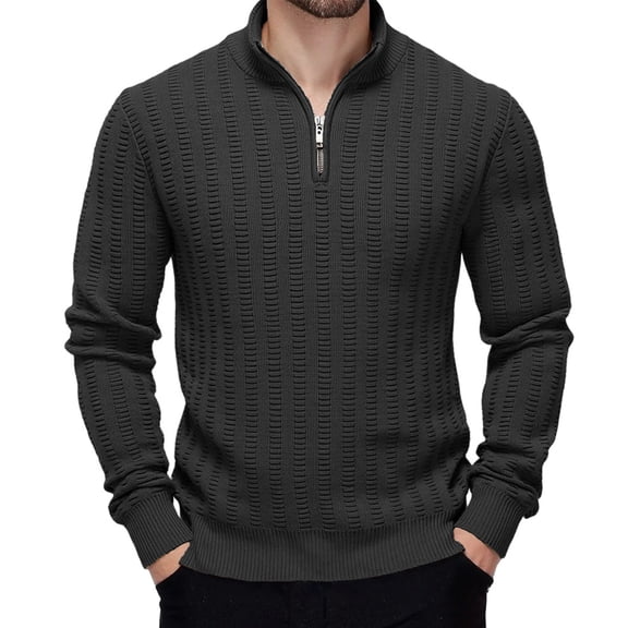 Men's Quarter Zip Sweaters Slim Fit Mock Neck Pullover Sweaters Lightweight Knitted Sweater Black S