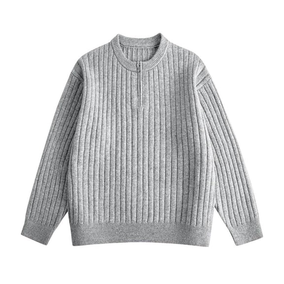 Men's Quarter Zip Sweaters Slim Fit Mock Neck Pullover Sweaters Lightweight Knitted Sweater Gray M