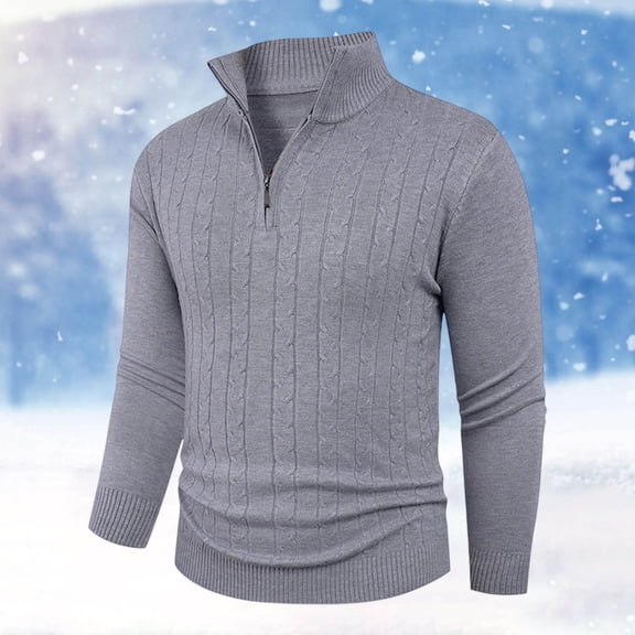 Men's Quarter Zip Sweaters Solid Color Casual Crew Neck Sweatshirt Loose Fit Fashion Comfoy Winter Soft Warm Knit Pullover Tops Grey L