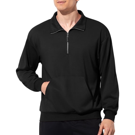 Men's Quarter Zip Pullover Casual Lightweight Sweatshirt with Long Sleeve Black