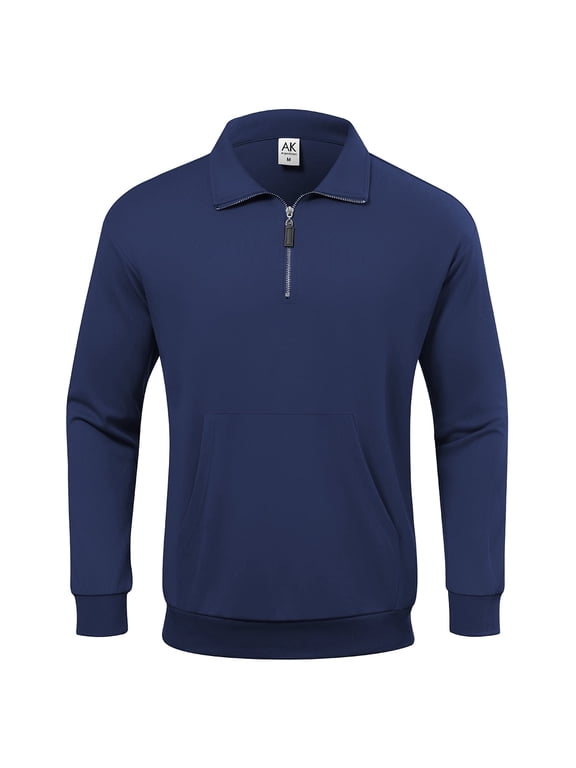 Men's Quarter Zip Pullover Casual Lightweight Sweatshirt with Long Sleeve Navy Blue