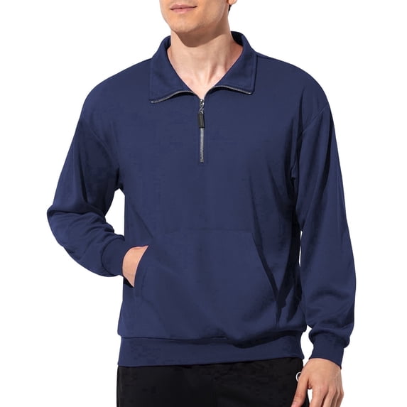 Men's Quarter Zip Pullover Casual Lightweight Sweatshirt with Long Sleeve Navy Blue