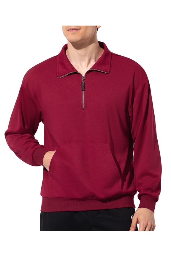 Men's Quarter Zip Pullover Casual Lightweight Sweatshirt with Long Sleeve Wine Red