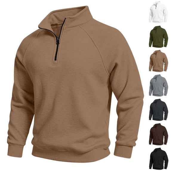 Men's Quarter Zip Sweatshirt Mock Neck Raglan Sleeve Pullover Solid Color Fleece Long Sleeve Classic Relaxed Fit Casual Layering Sweatshirt.
