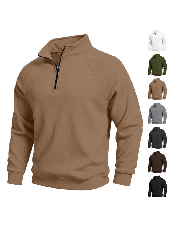 Men's Quarter Zip Sweatshirt Mock Neck Raglan Sleeve Pullover Solid Color Fleece Long Sleeve Classic Relaxed Fit Casual Layering Sweatshirt.