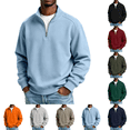thumbnail image 1 of Men's Quarter Zip Sweatshirt Solid Color Long Sleeved Mock Neck Basic Top Casual Pullover Shirts Winter Fashion Clothing, 1 of 10