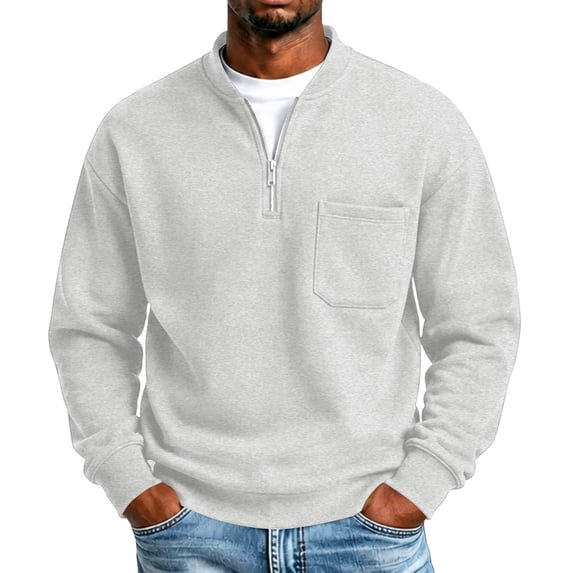 Men's Quarter Zip Sweatshirt Stand Collar Pullover Top with Chest Pocket Relaxed Fit Casual Fall Sweatshirts
