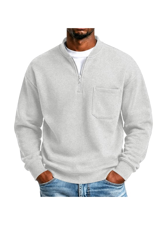 Men's Quarter Zip Sweatshirt Stand Collar Pullover Top with Chest Pocket Relaxed Fit Casual Fall Sweatshirts
