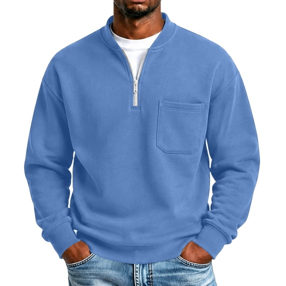 Men's Quarter Zip Sweatshirt Stand Collar Pullover Top with Chest Pocket Relaxed Fit Casual Fall Sweatshirts